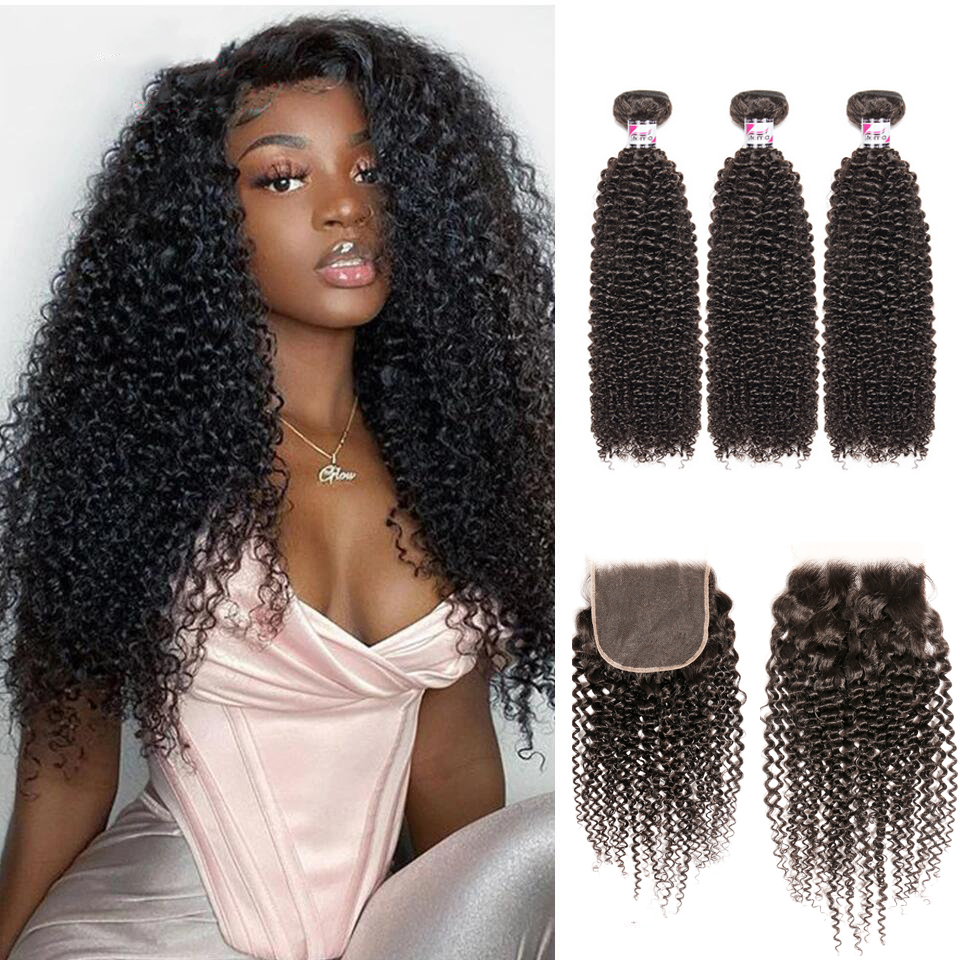 Stema Virgin Kinky Curly Hair With 5x5 HD & Transparent Lace Closure